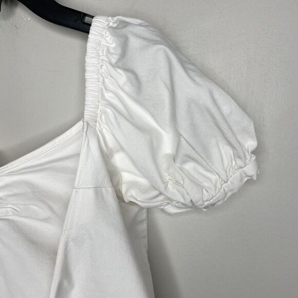 MARISSA WEBB Wrap Crop Top Women 0 White Puff Sleeve Cotton Blend Sweetheart - Picture 7 of 10